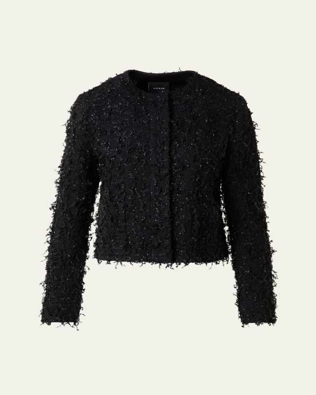 Bea Micro Sequin Fringed Boucle Shirt Jacket